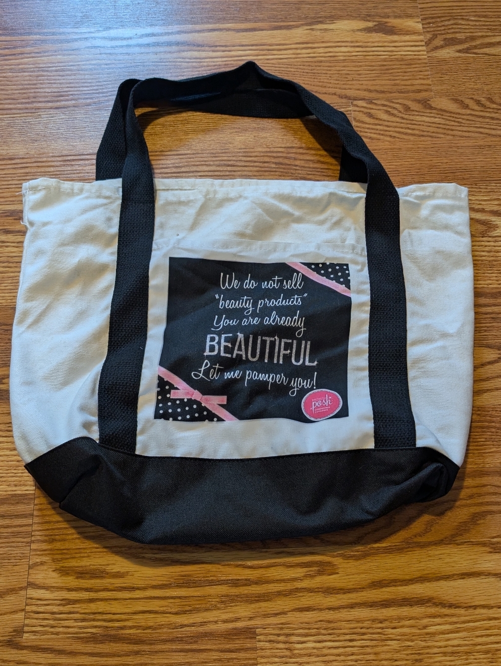 Posh Canvas Tote Bag in Cream and Black